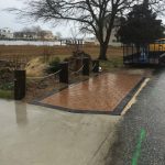 A newly placed brick sidewalk